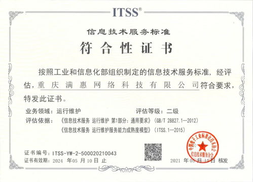 滿惠科技順利通過ITSS信息技術(shù)運行維護服務(wù)能力二級認證